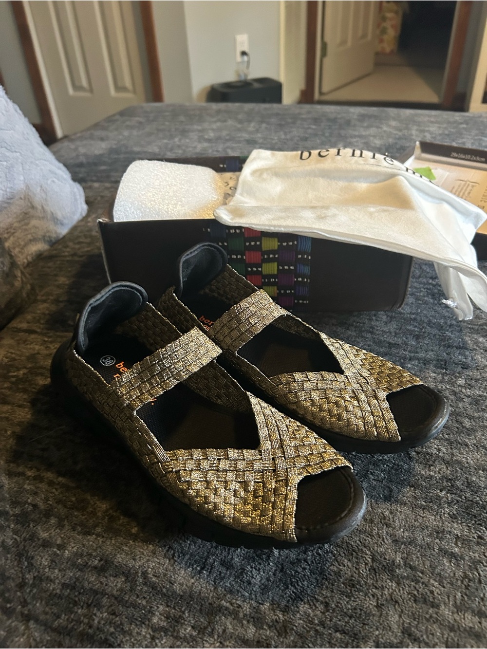 bernie mev. Metallic Gold Woven Mary Jane Flats